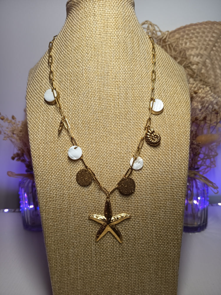 Collier Juste la Mer.... en acier inoxydable plaqué OR 18K 50 cm