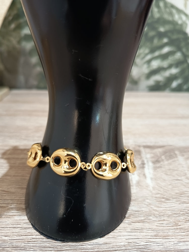 Bracelet grains de café acier inoxydable avec chaine d'extension.