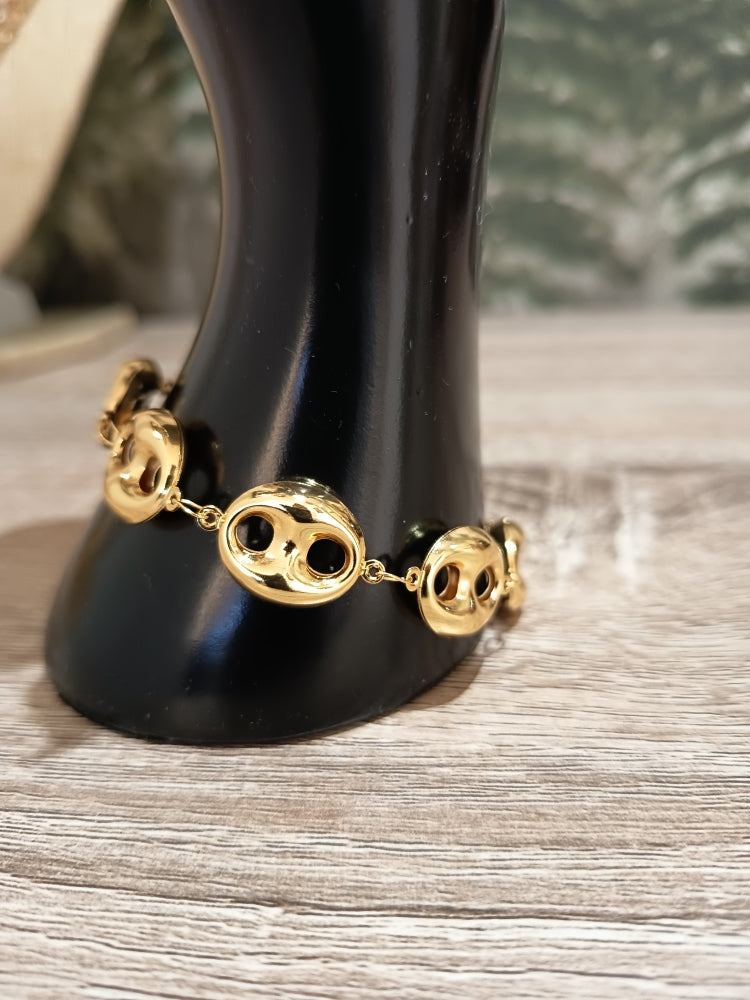 Bracelet grains de café acier inoxydable avec chaine d'extension.