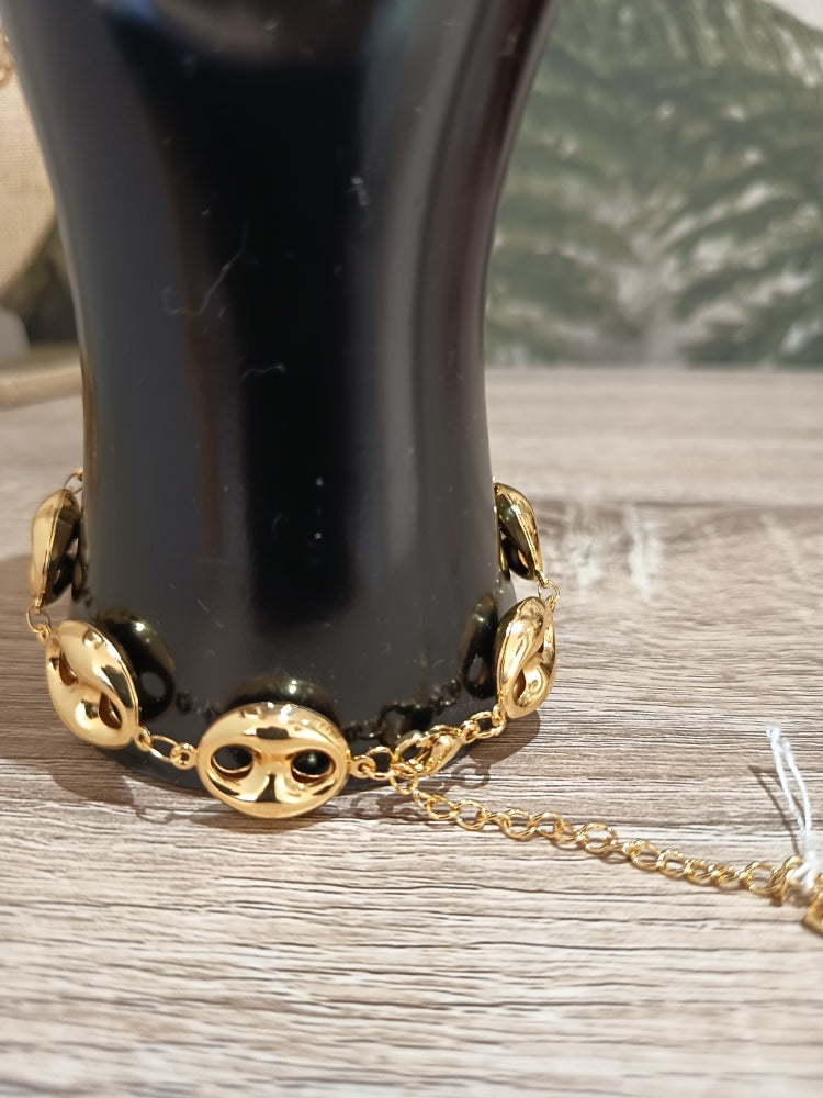 Bracelet grains de café acier inoxydable avec chaine d'extension.