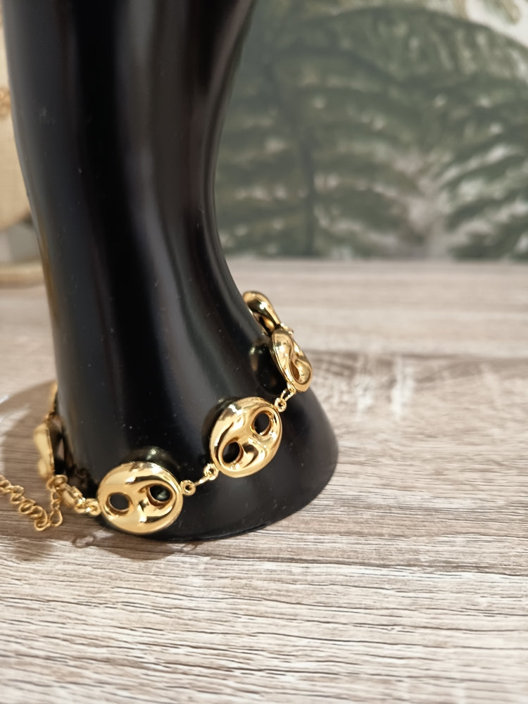 Bracelet grains de café acier inoxydable avec chaine d'extension.