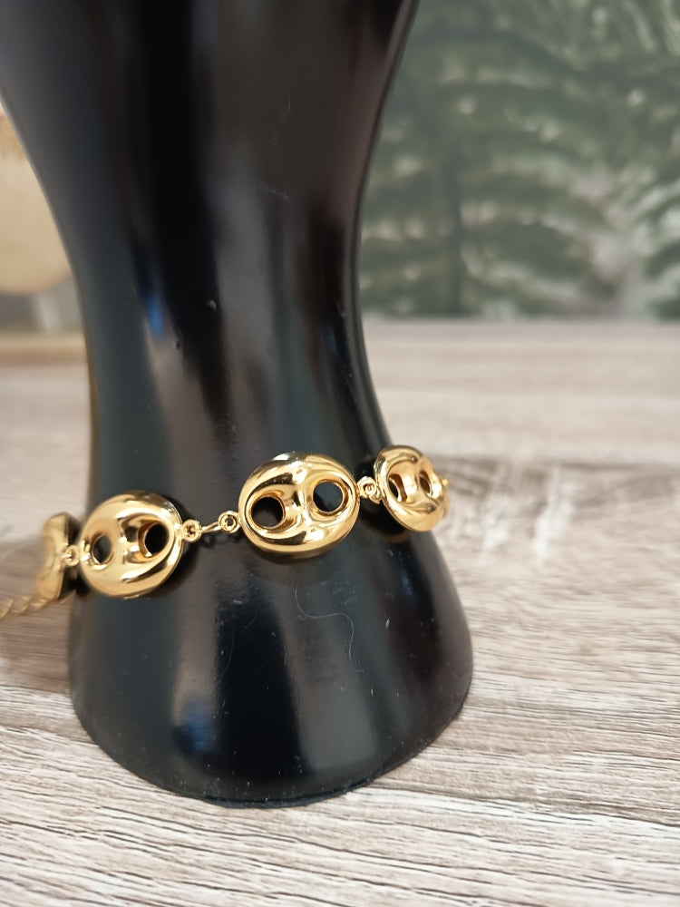 Bracelet grains de café acier inoxydable avec chaine d'extension.